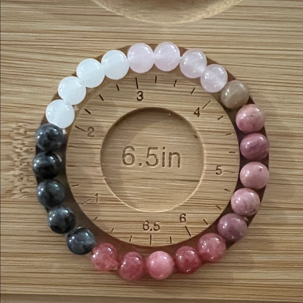Chakra 6.5” Bracelet 8mm White Quartz Rose Quartz Labradorite Rhodonite
